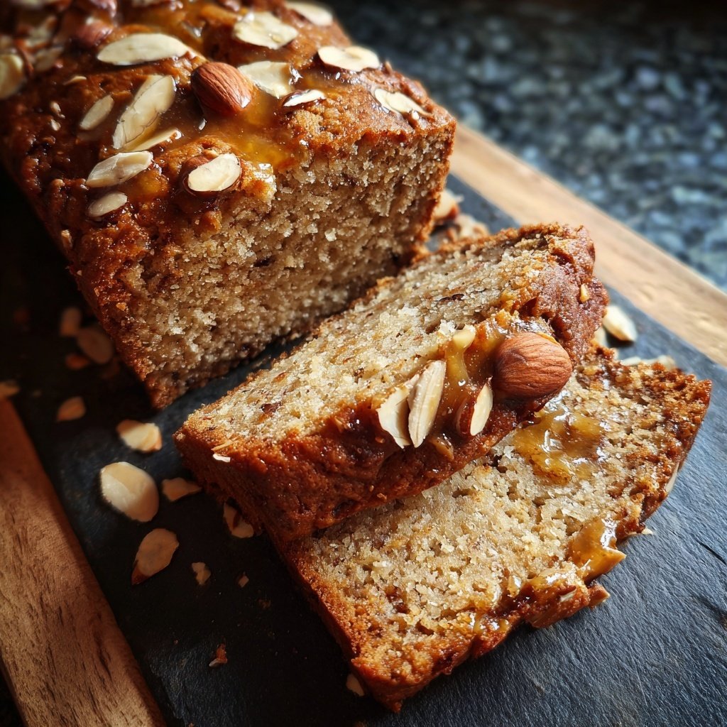 Bananenbrot mit Mandelstückchen und Honig