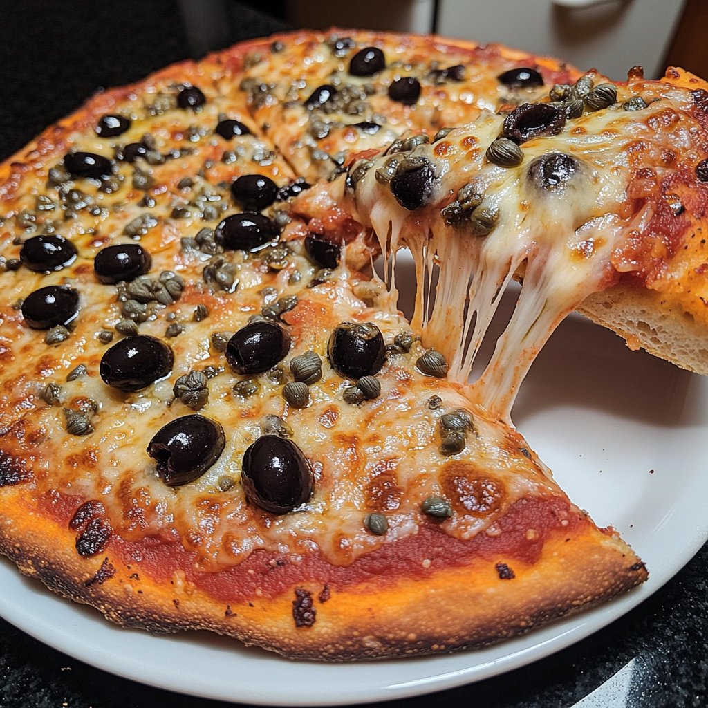 Pizza mit Oliven und Kapern