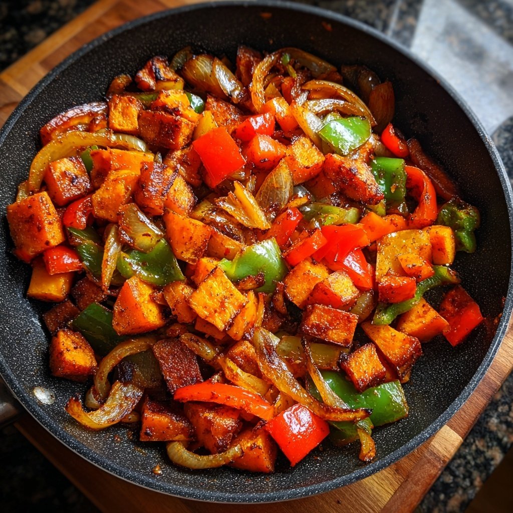 Vegetarisches Abendessen mit Süßkartoffelpfanne